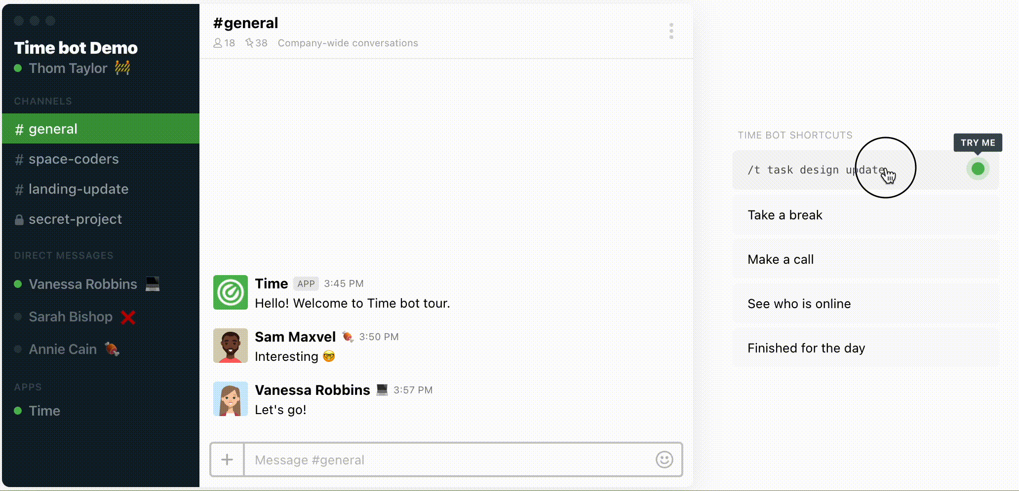 Time bot for Slack help, support and guidelines