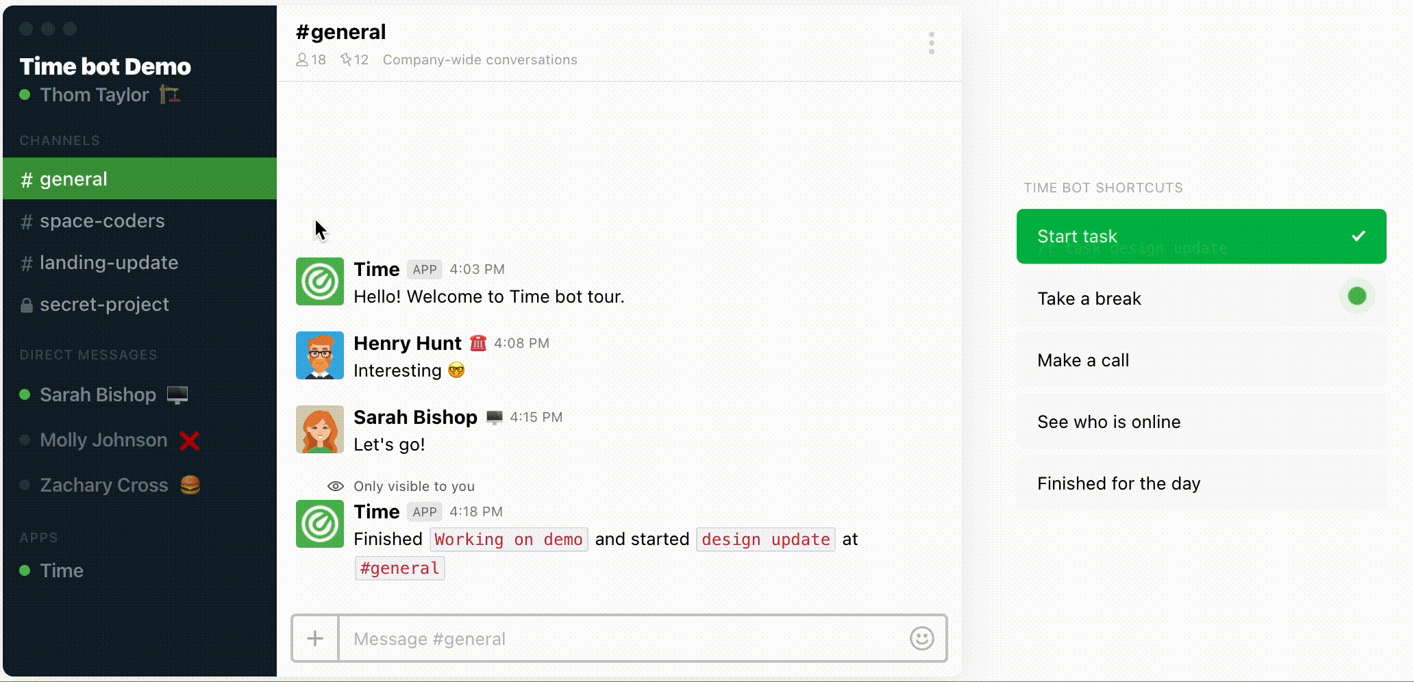 Time bot for Slack help, support and guidelines
