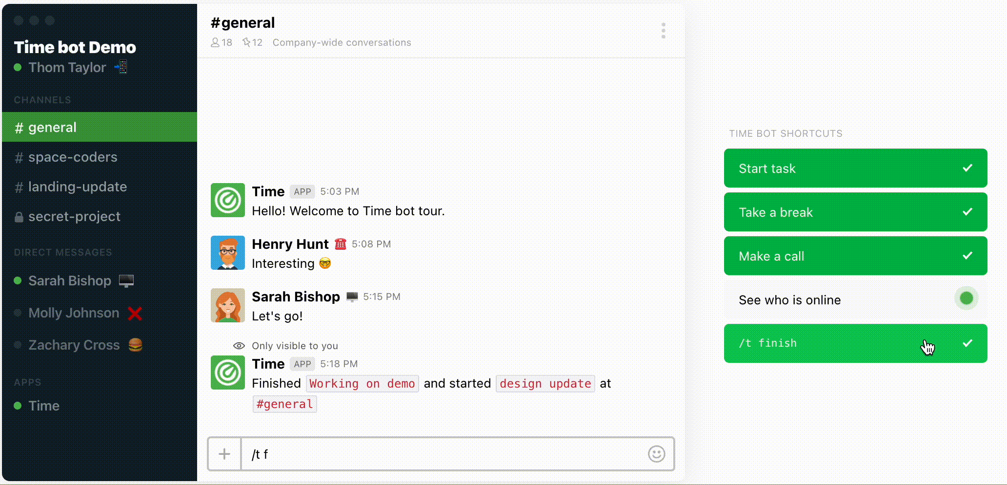 Time bot for Slack help, support and guidelines